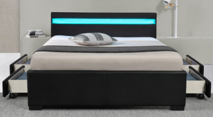 明るいLEDは貯蔵の引出し黒いPUの生地が付いているベッド フレームを装飾した
