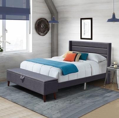 Size Upholstered Bed Frameの貯蔵のOttoman王の耐久の木製の灰色のスラット
