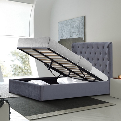 灰色Size Upholstered Storage Bed容易な王のフレームの合板は耳の頭板と集まっている
