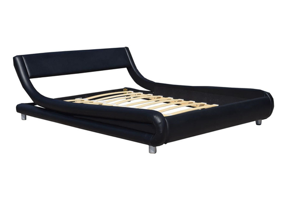 Single Curved Headboard Bed黒いのどの革ベッド フレームの頭板王フレーム