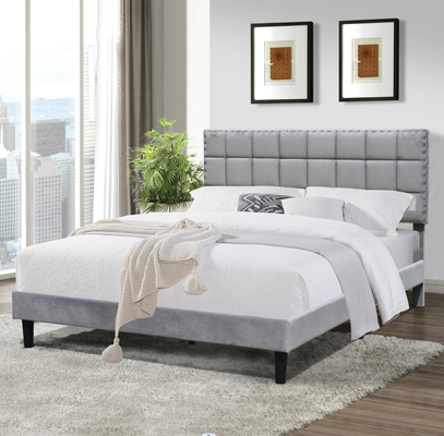 調節可能な頭板の高さとダーク グレーSize Upholstered王のプラットフォーム ベッド フレーム