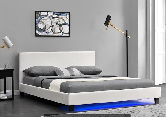 LEDのベッド フレームが付いている現代PUの革装飾されたベッド フレームの合板