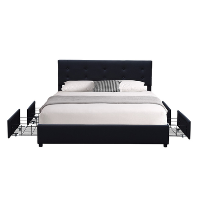 Size Wood Upholstered Headboardのカリフォルニア王のベッド フレームは4貯蔵の引出しと房状になっていた