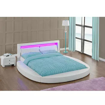 ホテル様式LEDはベッド頭板が付いているロマンチックな円形の白いPUの革を装飾した
