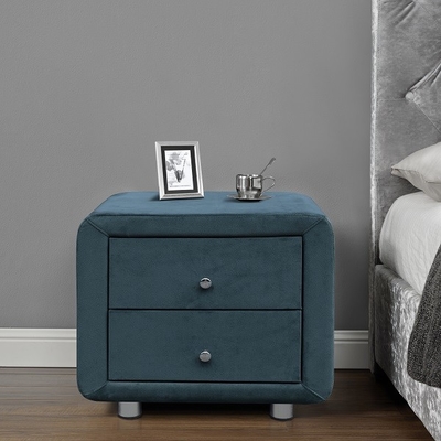 現代装飾された生地のベッドサイド・テーブルのリネン灰色のビロードNightstand 2つの引出し