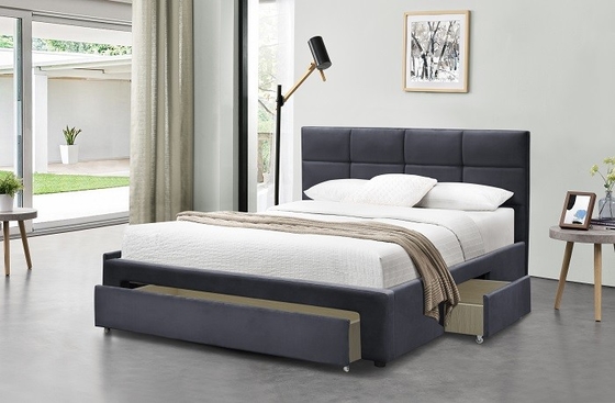 Size Upholstered Bed Frameの王の灰色の濃紺の黒い麻布はとの引く