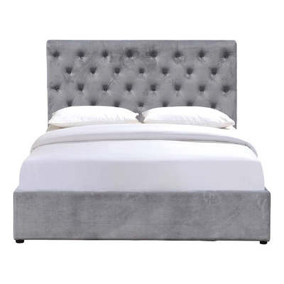 現代Size Upholstered Storage Bedの高い頭板が付いている王の灰色のクラッシュのビロード