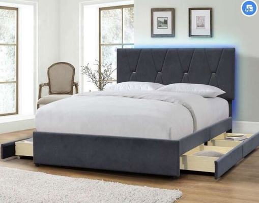 灰色のSize Upholstered Bed Frameの引出しが付いているビロード王の高い頭板