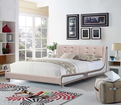 Size Upholstered Bed Frameの王のリネン生地の快適な現代様式