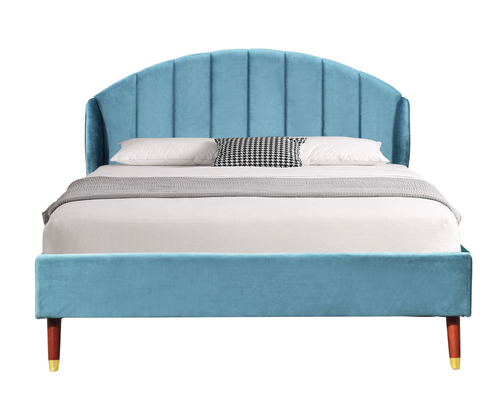 青いBed With Minimalist Headboardビロードによって装飾される王
