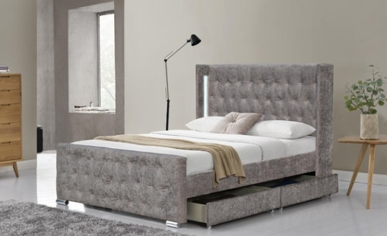 LEDライトとダイヤのボタンを備えたTufted ストレージ velevtベッド