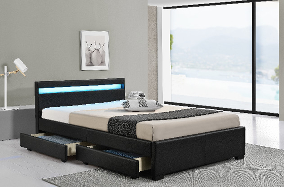 LED充電ステーション 収納ヘッドボードと引き出し付きのベッドフレーム