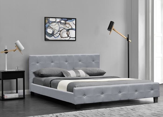 容易なSingle Upholstered Bed Light-greyのアセンブリ王の生地のベッド フレーム