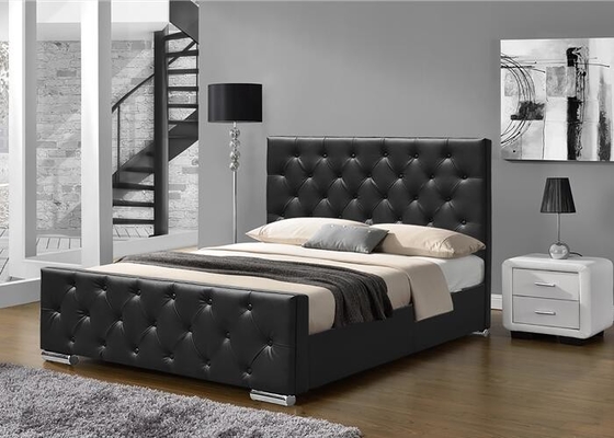 押しつぶされたSize Upholstered Bed Frameのビロード王の合板の黒ののどの革ヨーロッパ様式