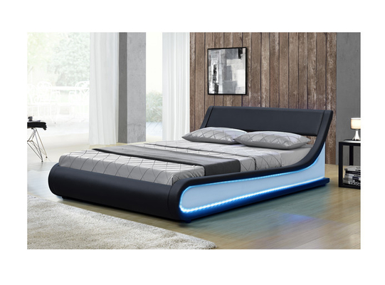 導かれたライトが付いているSize Modern Storage Bed王フレームののどの革
