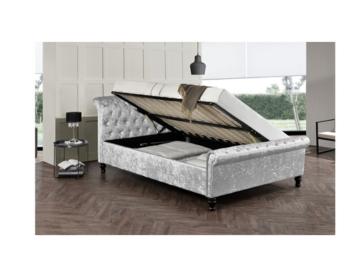 Size Bed Frame With生地の灰色のビロード王の水晶ボタン