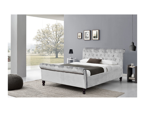 Size Bed Frame With生地の灰色のビロード王の水晶ボタン
