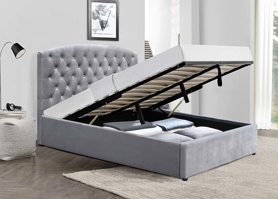 Size Unadjustable Fabric Upholstered Slattedガス上昇の貯蔵のベッド二重王のそりベッド