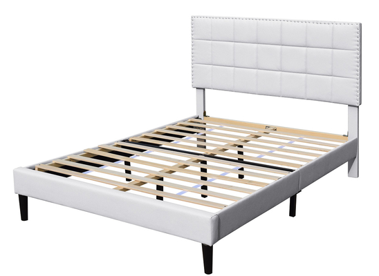白い王のUpholstered Storage Bed PU Square頭板のベッド フレーム140X190Cmを房状にしていた
