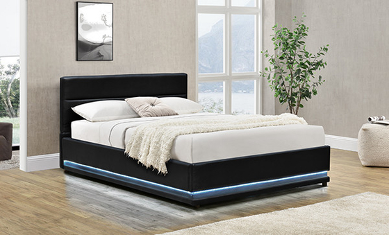 黒いFaxu革Ottoman LEDの貯蔵のベッド