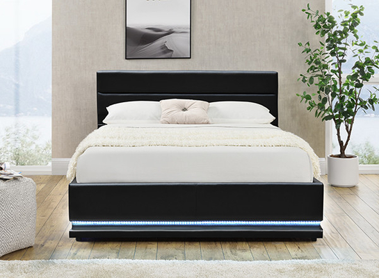 黒いFaxu革Ottoman LEDの貯蔵のベッド